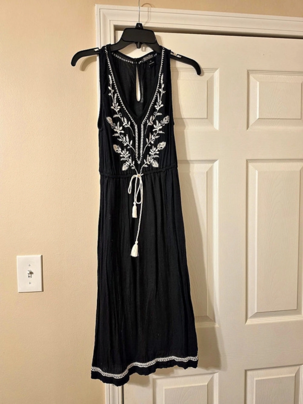Lucky Brand Black Embroidered Boho Midi Dress - XS